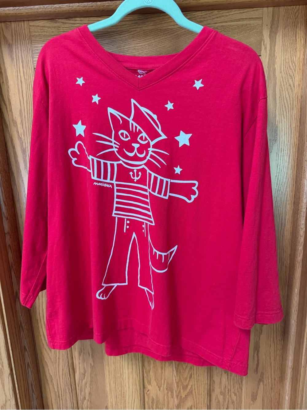 Marushka Red Sailor Cat Top ~ Graphic Art Cruise Vacation Shirt 2X  3X